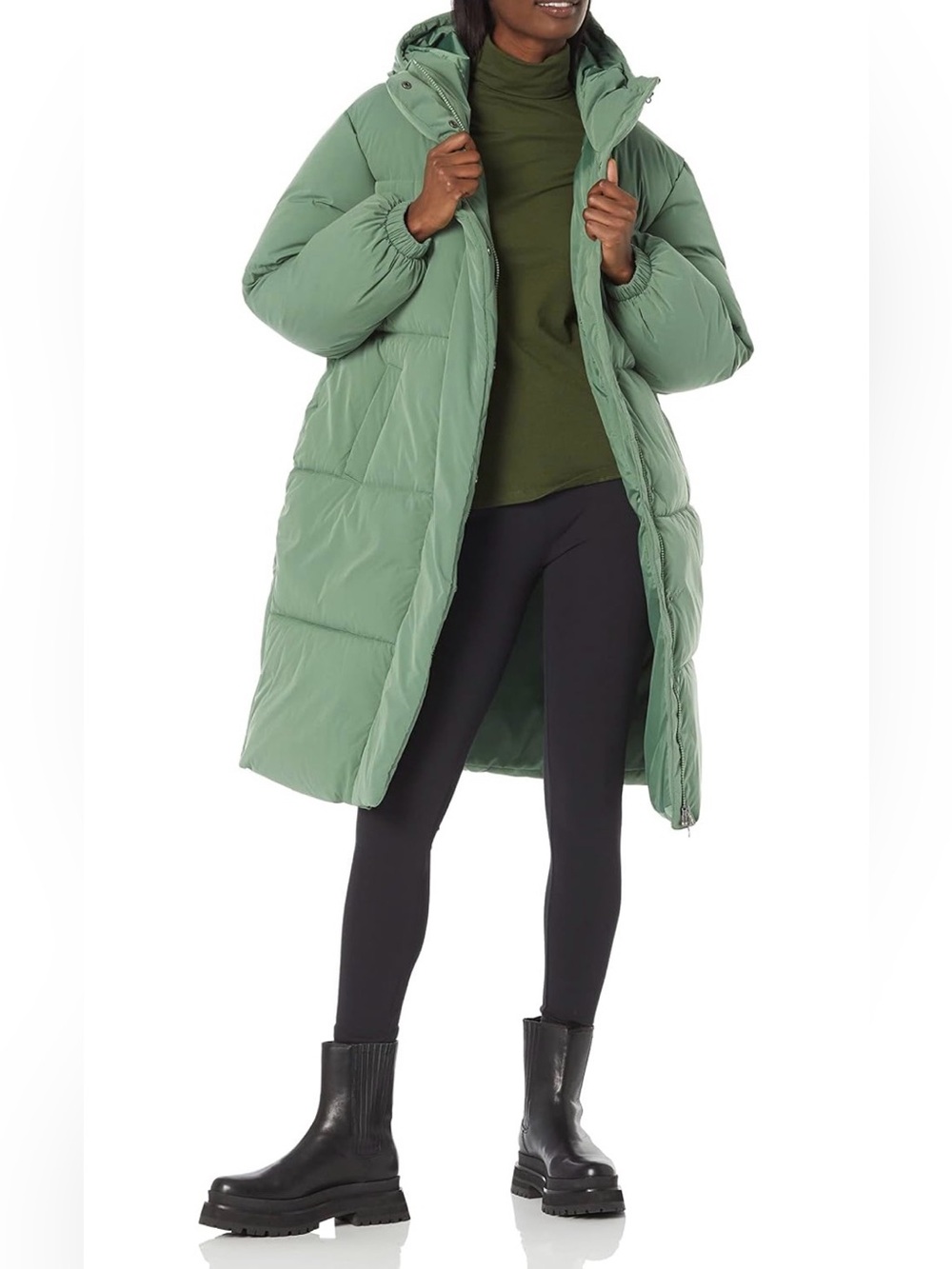 Long Puffer Coat in Sage Green Size 1X